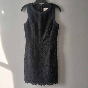 Kate Spade Women's Size 4 Leaf Lace Shift Dress Sleeveless Floral Mini Black Zip